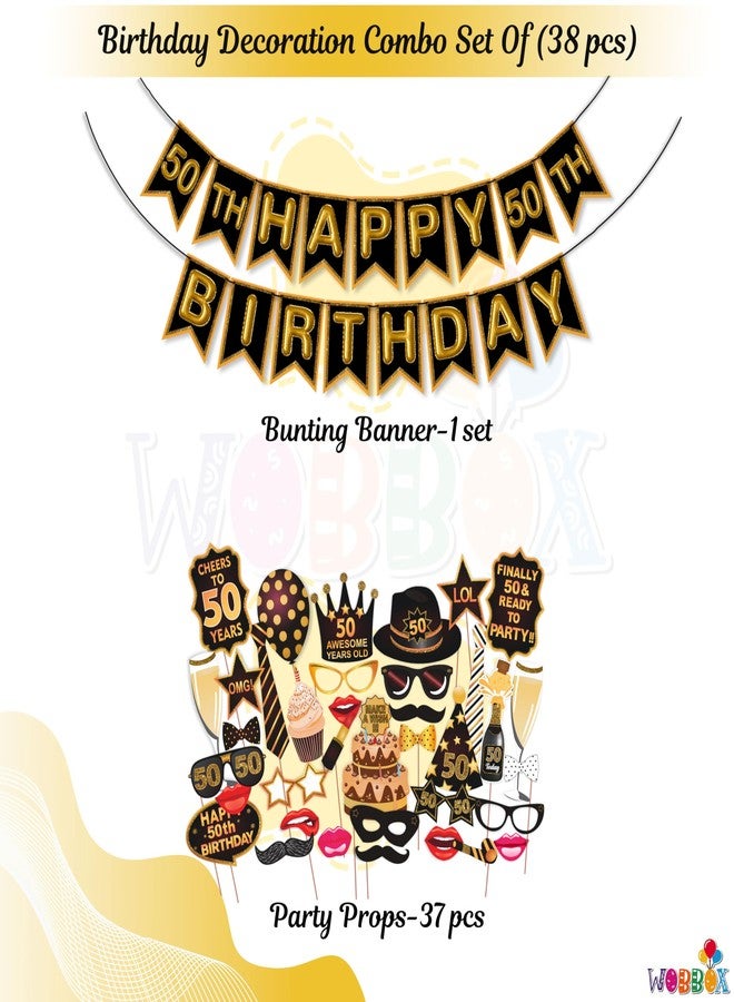 ووبوكس مجموعة أدوات تصوير حفلات عيد الميلاد الخمسين من ووبوكس، باللونين البني والذهبي اللامعين، مع لافتة زينة تحمل شعار عيد الميلاد الخمسين، زينة لحفلات أعياد الميلاد، مستلزمات حفلات أعياد الميلاد - Image 2